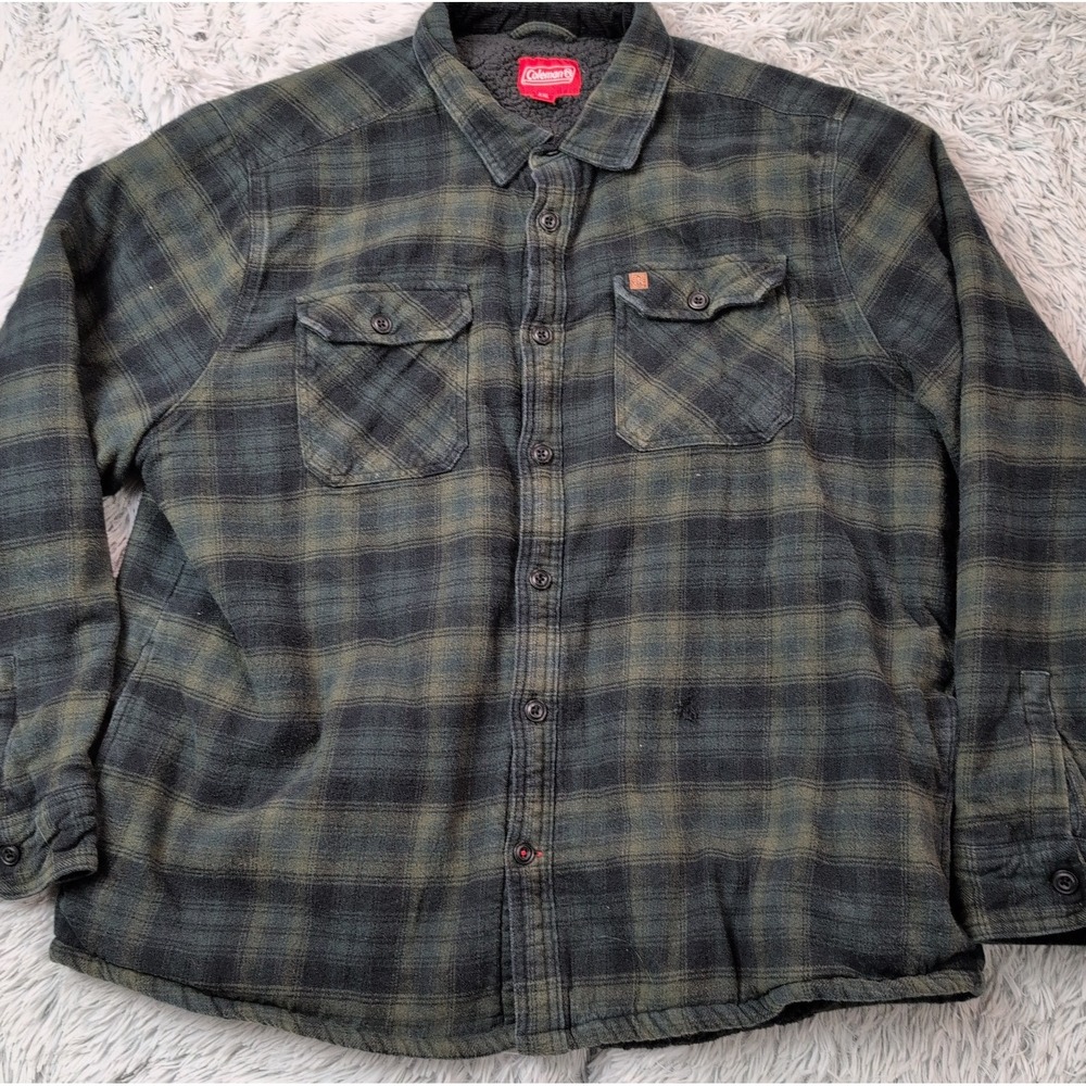 Coleman Jacket Mens XXL Green Plaid Shacket Pockets Chore Work Grunge Punk